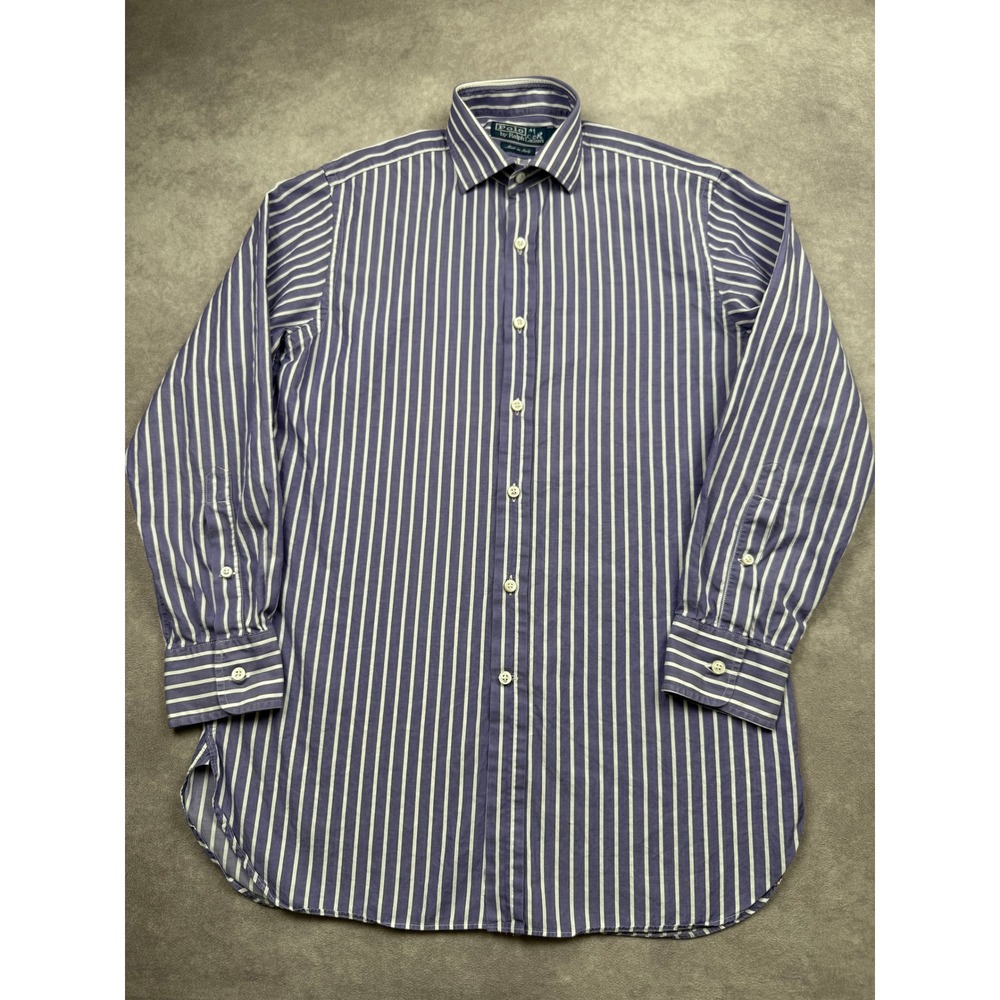 Polo Ralph Lauren Mens 15 Small Purple White Striped Button Shirt Made in Italy